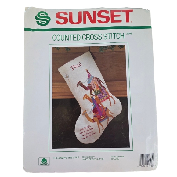 Vintage SUNSET “Following the Star” Counted Cross Stitch Christmas Stocking Kit - Picture 1 of 6